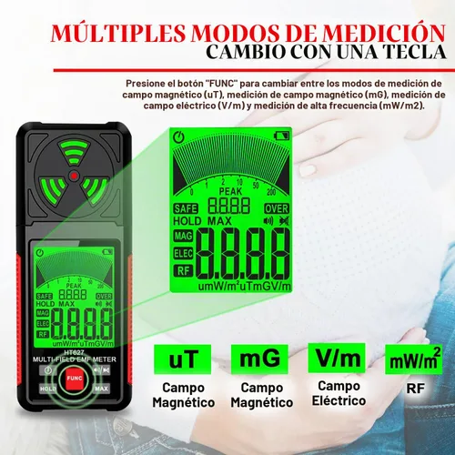 Vista 4 de Medidor EMF, detector de radiación de campo electromagnético portátil 3 en 1, probador EMF de mano para EF, RF, MF, señal WiFi, detector