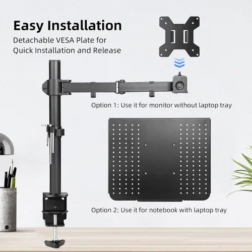 Vista 3 de Suptek Soporte de escritorio para portátil individual con bandeja para pantalla de computadora de 13 a 27 pulgadas, brazo de escritorio