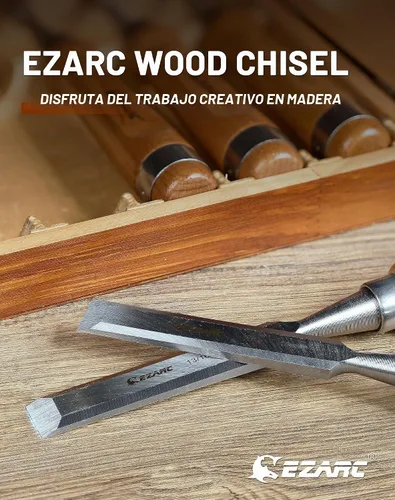 Vista 5 de EZARC Juego de herramientas de cincel de madera de 6 piezas, kit de cincel de tallado de carpintería con estuche de madera prémium para carpintero