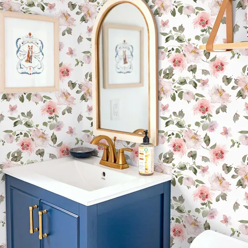 Vista 4 de VEELIKE Papel tapiz floral rosa suave de 17.7 x 118 pulgadas, papel de contacto floral de peonías vintage para paredes, armarios, estantes