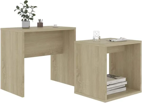 Vista 3 de Mesa auxiliar, mesa de centro cuadrada adecuada para sala de estar, oficina, balcón, estudio, juego de sala de estar familiar, roble Sonoma de 18.9