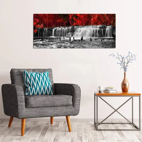 Vista 2 de SkenoArt Lienzo decorativo para pared, diseño de árboles rojos y negros, bosques, cascadas, paisajes, otoño, moderno, sala de estar, hogar, oficina