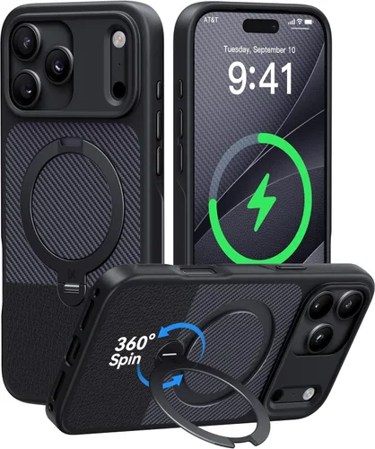 Vista 9 de CASEKOO Funda negra para iPhone 17 con soporte magnético giratorio de 360 1-negro