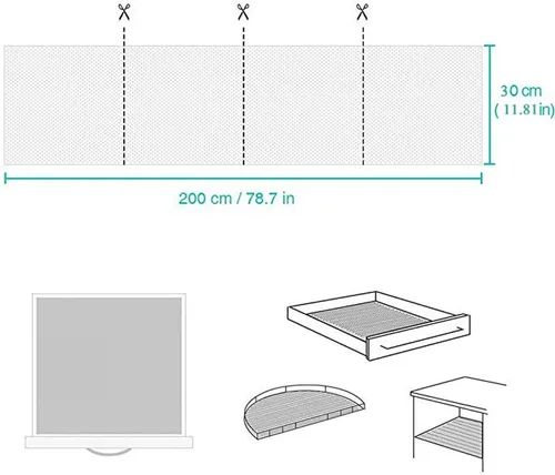Vista 3 de Forro para Estantes Forro para Cajones Tapete Antideslizante Forros para Estantes 12" X 6.5' Patrón de Cuadrícula PVC No Adhesivo Forro con Agarre