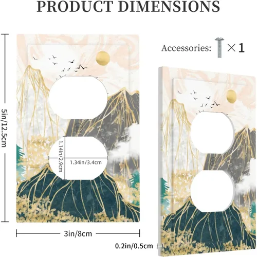 Vista 5 de Cubiertas de Salida Decorativas Boho Midcetury Oro Paisaje de Montaña del Sol 1 Banda Cubierta de Placa de Pared Receptáculo Interruptor de Luz