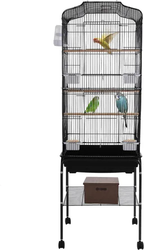 Vista 13 de Jaula grande para pájaros con tragaluz abierto, soporte rodante y 5 puertas, jaulas móviles para loros, jaula de vuelo para pájaros de mascotas