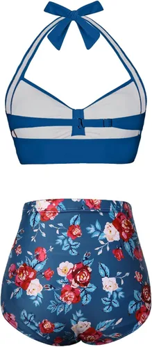 Vista 3 de Holipick Conjunto de bikini de cintura alta para mujer, traje de baño de dos piezas con control de abdomen, parte superior halter con parte