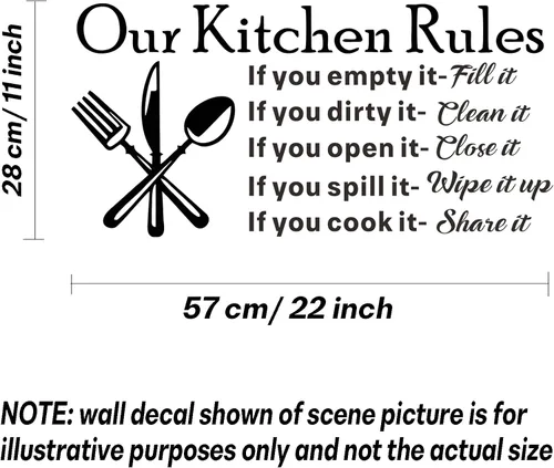 Vista 6 de Calcomanías de pared de cocina, calcomanías de pared de nuestras reglas de cocina, decoración de pared extraíble, bricolaje, cuchillo, tenedor