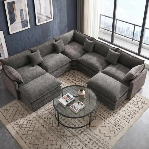 Vista 19 de Juego de sofá de felpilla Cloud de 77 pulgadas con almohadas, sofá biplaza de asiento profundo para apartamentos, ahorro de espacio de 2 plazas