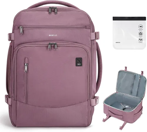 Vista 14 de ECOHUB Mochila de Viaje Mochila de Equipaje de Mano Carry on Backpack Water Resistant Fit 15.6" Laptop AirTag Pocket, Lightweight Casual Daypack