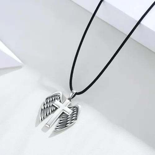 Vista 6 de OHAYOO Angel Wings Cross NecklaceSword Dagger Necklace925 Sterling Silver Cross Gemstone Pendant Necklace Religious Jewelry Gifts For Men Women