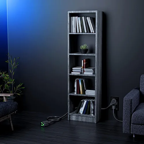 Vista 7 de Maximm Cable de extensión de enchufe plano, 1 pie, negro, perfil bajo 16AWG