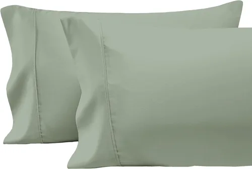 Vista 72 de Juego de 2 fundas de almohada de 100 % algodón puro, tamaño King, color plateado, lujosas fundas de almohada de algodón de fibra larga de 400 hilos
