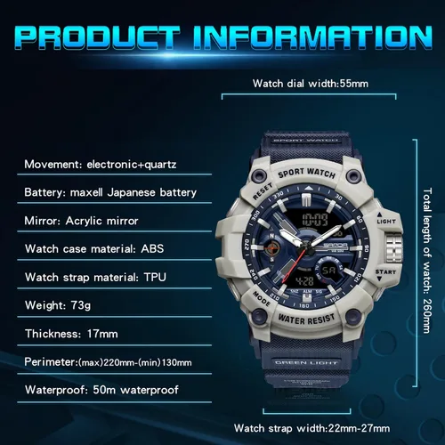 Vista 7 de Relojes militares para hombre, digital, 164.0 ft, resistente al agua, reloj deportivo de cara grande, táctico, luz de fondo, alarma, cronómetro