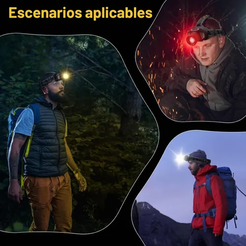 Vista 6 de BORUIT Linterna frontal LED recargable con luz roja, lámpara de cabeza con sensor de movimiento súper brillante con 8 modos, impermeable IPX4, faros