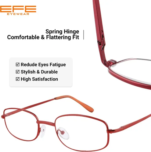 Vista 4 de EFE Lentes de lectura con marco de alambre de metal para hombres y mujeres, lentes ligeros con bisagra de resorte 1.0, paquete de 4