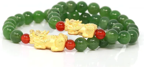 Vista 3 de Baikalla Jewelry Pulsera Pixiu de 24 quilates con cuentas de jadeBeads de nefrita natural, 0.315in, para hombres y mujeres, unisex, para niños