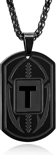 Vista 46 de Graduation Gifts - Football Initial Necklace for Men Boys Kids Teen Dog Tag Stainless Steel Black Letter Pendant Sport Football Athletes Jewelry