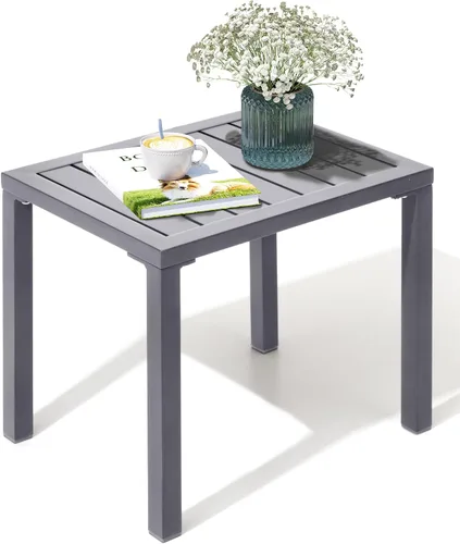 Vista 13 de Crestlive Products Mesa auxiliar para exteriores, mesa auxiliar rectangular de aluminio, mesa de café para patio pequeño para interiores y Negro