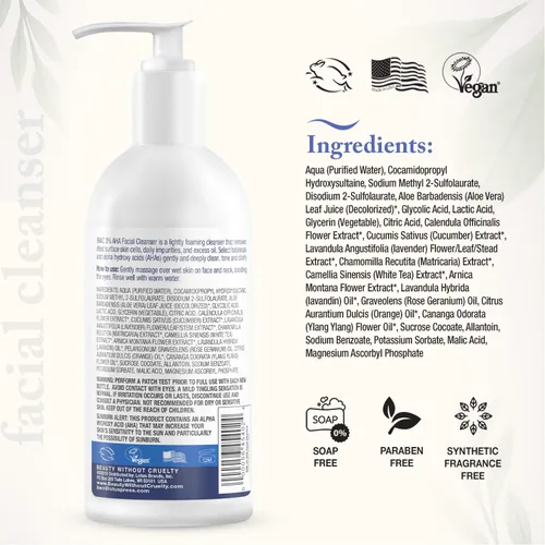 Vista 2 de Beauty Without Cruelty AHA Limpiador facial paquete de 2 – Lavado facial exfoliante con botánicos y aceites esenciales, beneficios normales a piel