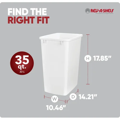 Vista 3 de Rev-A-Shelf 35 Quarts (33.4 litros) Bote de basura para fregadero de cocina para gabinete de cocina base y baño, reemplazo de bote de basura