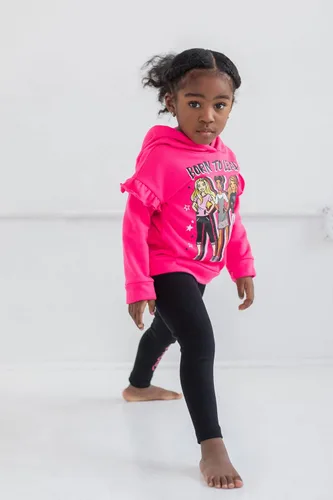 Vista 2 de Conjunto de sudadera con capucha de forro polar y leggings para niñas Barbie, desde niños pequeños hasta niños grandes (2T - 18-20)