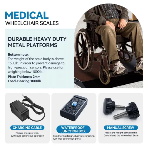 Vista 4 de Báscula para silla de ruedas 1000x0.1lb, Báscula médica digital con Rampa Doble Extendida portátil para uso doméstico
