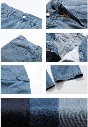 Vista 6 de KOCHHA Pantalones vaqueros grandes anchos de algodón de ajuste relajado Carpenter Jean Denim Pantalones Hip Hop azul