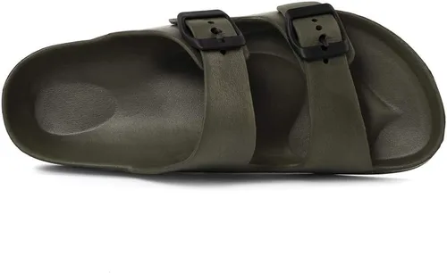 Vista 3 de LuffyMomo - Sandalias ajustables: de pata de gallo o con doble hebilla para mujer, material EVA, cómoda base Verde militar-a