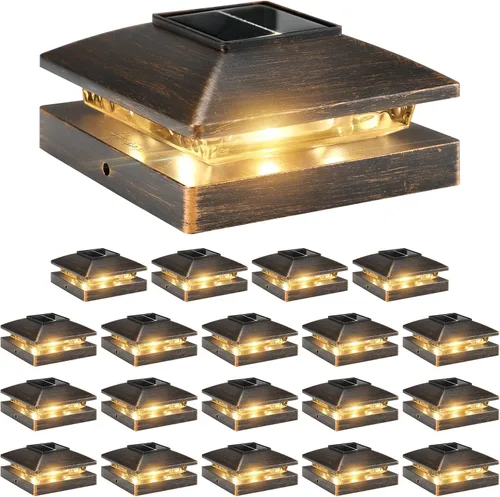 Vista 27 de Luces solares para punta de poste al aire libre 16 unidades, negras, impermeables, alimentadas por energía solar, luces de valla para cubierta