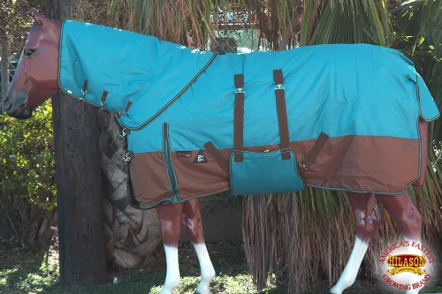 Vista 2 de HILASON Manta de paddock impermeable 1200D de invierno para caballo con cubierta para el cuello y envoltura para el vientre 74 pulgadas Cobre