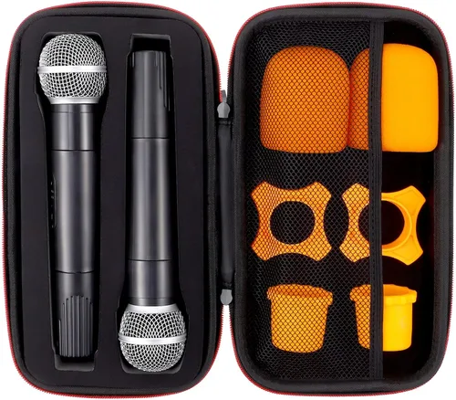 Vista 3 de Ciieeo Funda de micrófono inalámbrico acolchada EVA para 2 micrófonos de mano con protección de cremallera, bolsa de almacenamiento de viaje