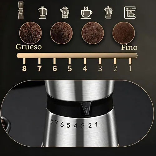 Vista 3 de Molinillo de café manual de precisión para uso doméstico, 8 ajustes de grosor ajustables, con cerámica universal para viajes y campamento Blanco