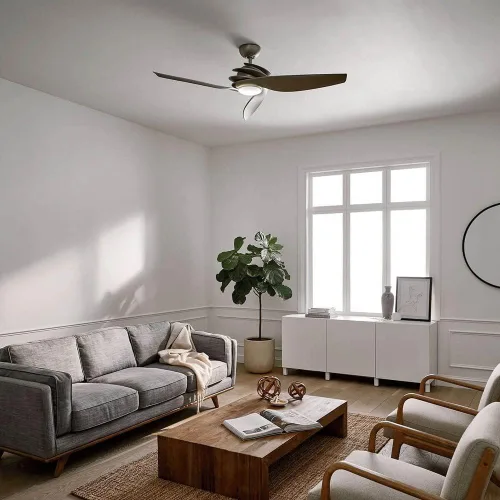 Vista 5 de KICHLER 300700NI Ventilador de techo con 3 aspas plateadas con luz de 17 vatios, níquel cepillado, 60