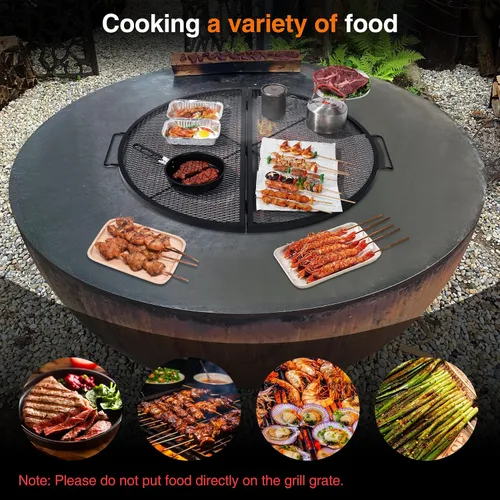 Vista 3 de X-Marks Rejilla portátil para fogata y parrilla de cocina, rejilla plegable redonda para fogata de camping, rejilla de parrilla para fogata con asas