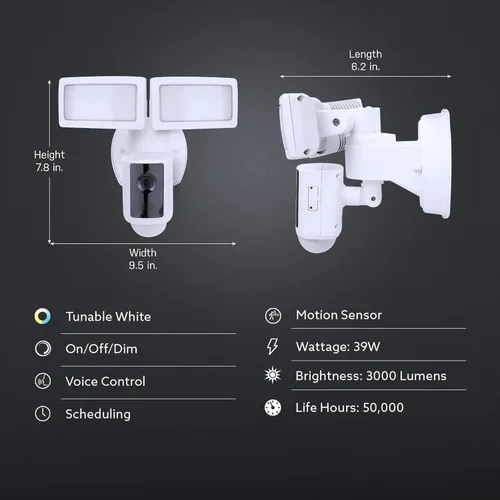 Vista 3 de Feit Electric SEC3000/CAM/WIFI Cámara de seguridad LED inteligente para exteriores con sensor de movimiento, audio bidireccional, reflector de 39