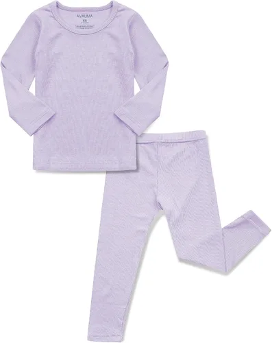 Vista 25 de AVAUMA Conjunto de pijama para bebés, niños y niñas, ajuste ceñido, con nervaduras, ropa de dormir para el estilo de vida diario Negro/Azul