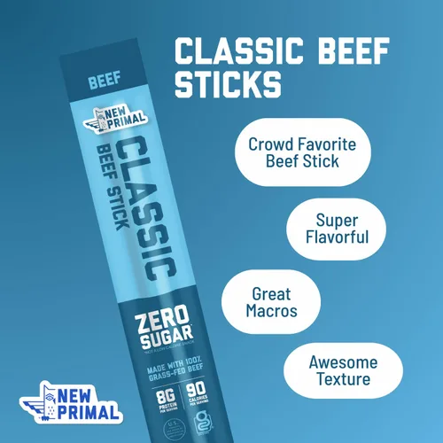 Vista 4 de New Primal Classic - Palitos de carne de res, 100% alimentados con pasto, 5