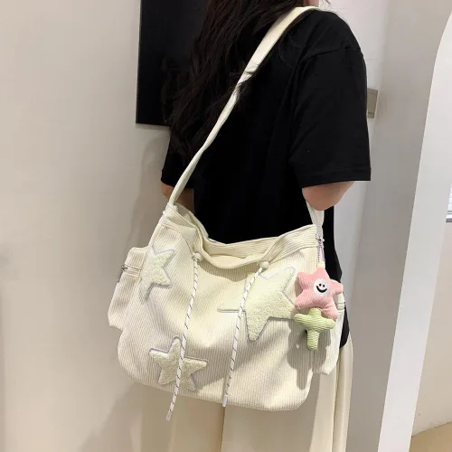 Vista 4 de Lindo bolso de mensajero kawaii de lona, bolso cruzado estético para mujeres y hombres, bolsa de mensajero con solapa