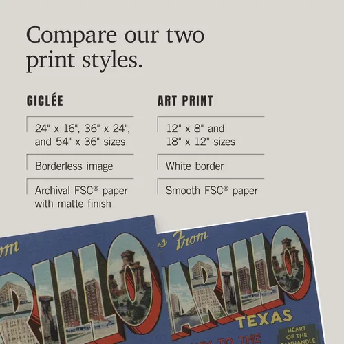 Vista 6 de Lantern Press 36x54 Inch Giclee Print, Greetings from Amarillo, Texas (Heart of the Panhandle)