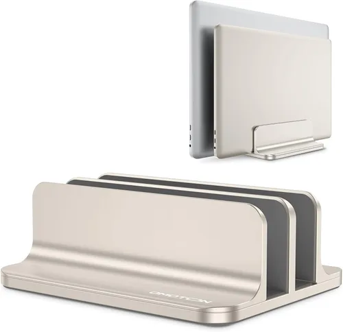 Vista 12 de OMOTON Soporte vertical para computadora portátil [versión doble actualizada], soporte de escritorio de aluminio para Mac Book con base ajustable