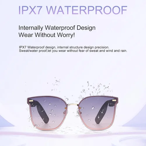 Vista 5 de Gafas Inteligentes para Mujeres IPX7 Impermeables Gafas AI con Traductor 150+ Idiomas Gafas Bluetooth con Altavoz, Auriculares de Oído Abierto