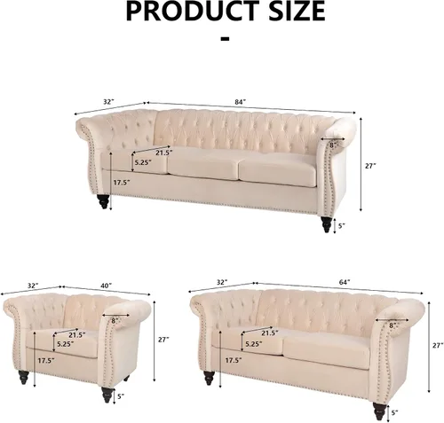 Vista 2 de Silla decorativa, sofá Chesterfield de terciopelo, sofá moderno copetudo, sofá de 1 plaza con brazos de desplazamiento y cabeza de clavos para sala
