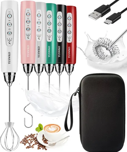 Vista 39 de YUSWKO Baby Blue - Varita espumadora de leche de mano para café, batidor eléctrico recargable con 3 cabezales, 3 velocidades, mezclador de bebidas