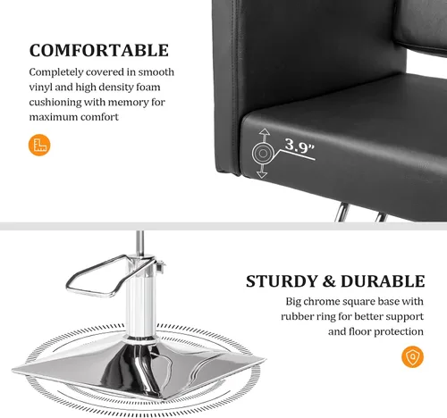 Vista 6 de Bonnlo Silla de peluquería para estilista de peluquería de asiento ancho, silla de peluquería hidráulica con reposapiés de acero inoxidable, silla