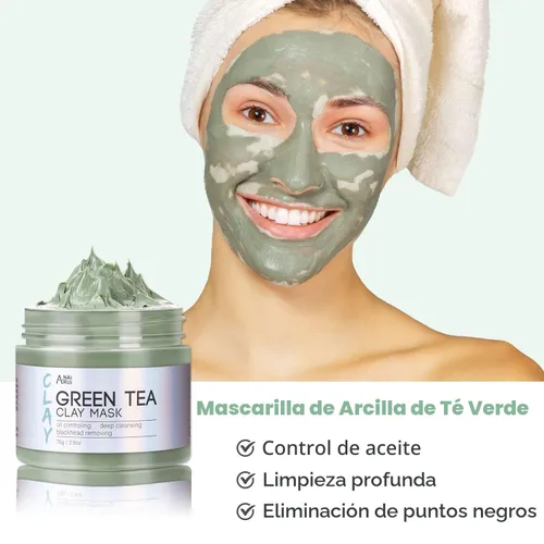 Vista 4 de ANAI RUI Juego de 3 mascarillas faciales – Máscara de arcilla de cúrcuma – Máscara facial de té verde – Máscara de barro del Mar Muerto para piel