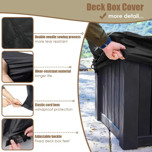 Vista 5 de Cubierta para caja de cubierta impermeable resistente al agua, caja de almacenamiento para patio, con cremallera, funda de banco otomano