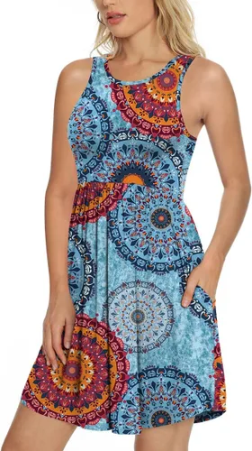 Vista 2 de Longyuan - Vestido de verano para mujer, casual, sin mangas, elástico, con bolsillos