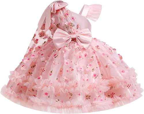 Vista 7 de IBTOM CASTLE Vestido de cumpleaños para niñas, con corazón, de tul, con destellos, de princesa, para bebé, vestido de niña de flores, para boda