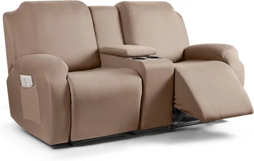 Vista 33 de TAOCOCO Sofá reclinable con funda de consola central, 4 piezas de tela de poliéster elástica, protector de muebles suave y lavable